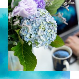 flowers and laptop